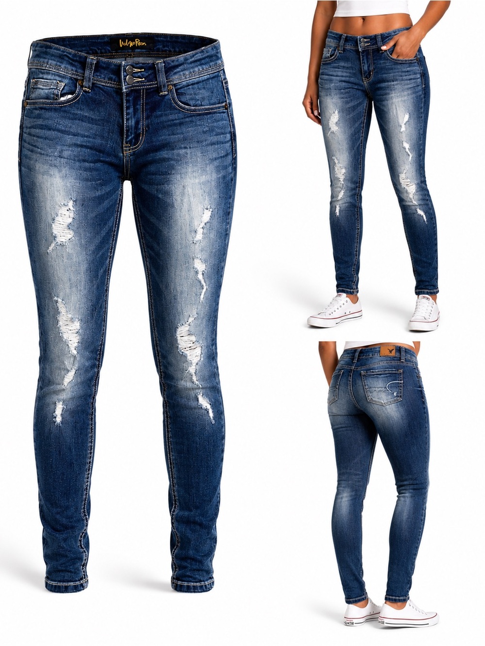 Indigo Rein Distressed Skinny Jeans - Blue Wash